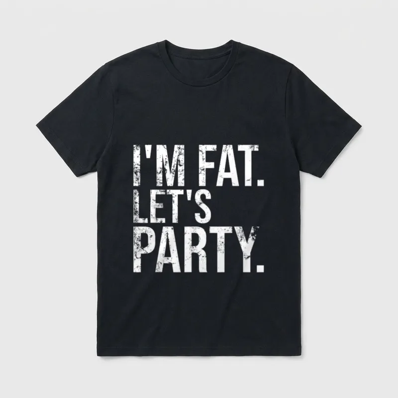 Party Lustig Spruch Disco T-Shirt – Schriftzug I'M FAT. LET'S PARTY. in weißer Blockschrift – Klassisches T-Shirt in Schwarz