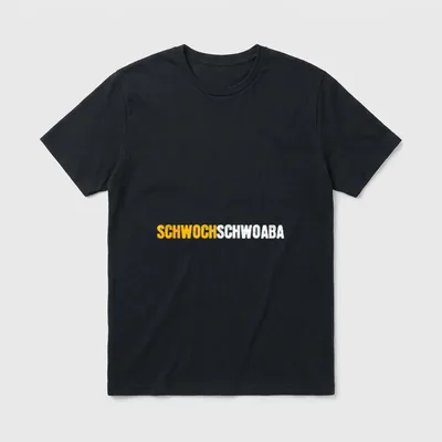 Schwochschwoaba Lustiger Bier Spruch T-Shirt – Schriftzug SCHWOCHSCHWOABA in Gold und Weiß – Klassisches T-Shirt in Schwarz