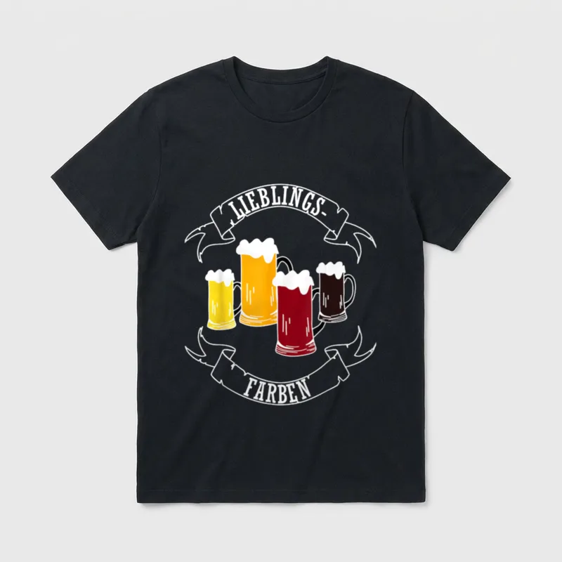 Party Outfit Sprüche Bier T-Shirt – Vier Bierkrüge mit Schriftzug „Lieblings-Farben“ – Klassisches T-Shirt in Schwarz