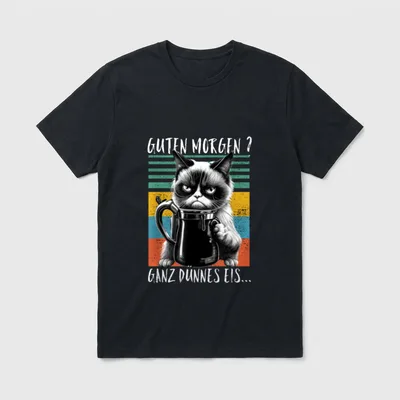 Katze Frühstücksspruch T-Shirt – Klassisches T-Shirt in Schwarz