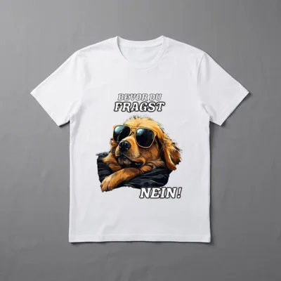 Nein Humor T-Shirt – Sarkastischer Hund mit Sonnenbrille und Text Bevor du fragst Nein – Klassisches T-Shirt in Schwarz