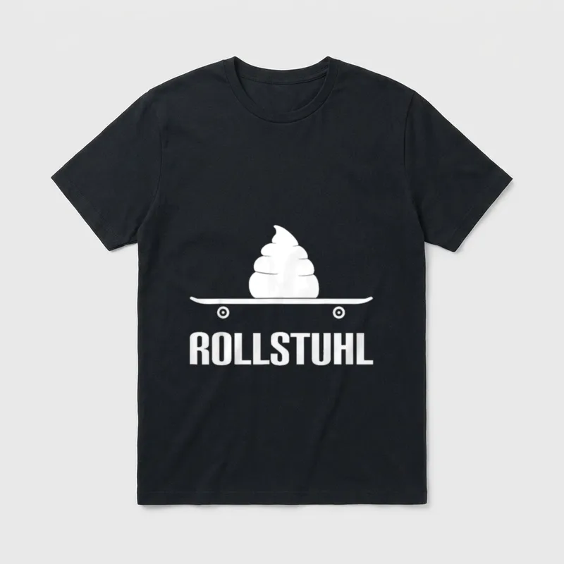 Rollstuhl lustige Kacke Kackhaufen T-Shirt – Kackhaufen auf Skateboard, Schriftzug ROLLSTUHL – Klassisches T-Shirt in Schwarz