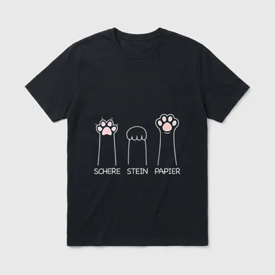 Schere Stein Papier Spiel T-Shirt – Drei Katzenpfoten als Schere, Stein, Papier – Klassisches T-Shirt in Schwarz