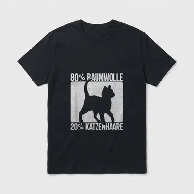 Baumwolle kann jeder Lustiger T-Shirt – 80% BAUMWOLLE 20% KATZENHAARE Text mit grauer Katze – Klassisches T-Shirt in Schwarz