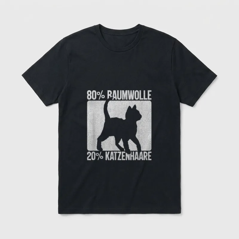 Baumwolle kann jeder Lustiger T-Shirt – 80% BAUMWOLLE 20% KATZENHAARE Text mit grauer Katze – Klassisches T-Shirt in Schwarz