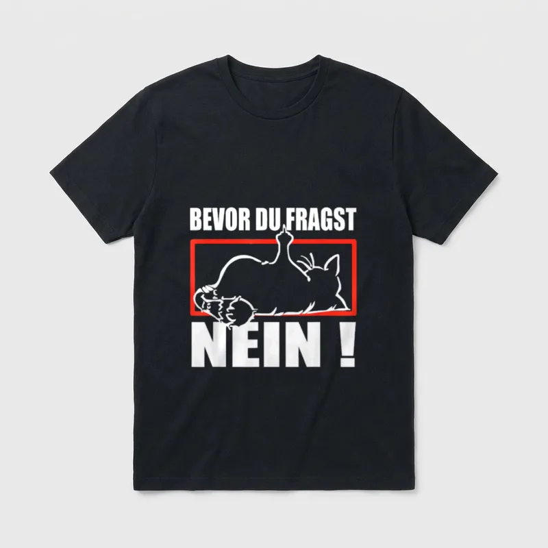 bevor du fragst NEIN faule T-Shirt – Katze liegt auf dem Rücken, Pfote erhoben, roter Rahmen – Klassisches T-Shirt in Schwarz