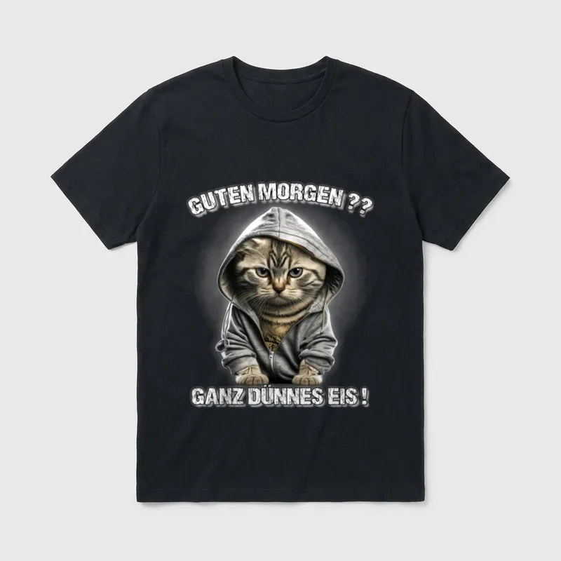 Guten Morgen? Ganz Dünnes Katzen T-Shirt – Klassisches T-Shirt in Schwarz