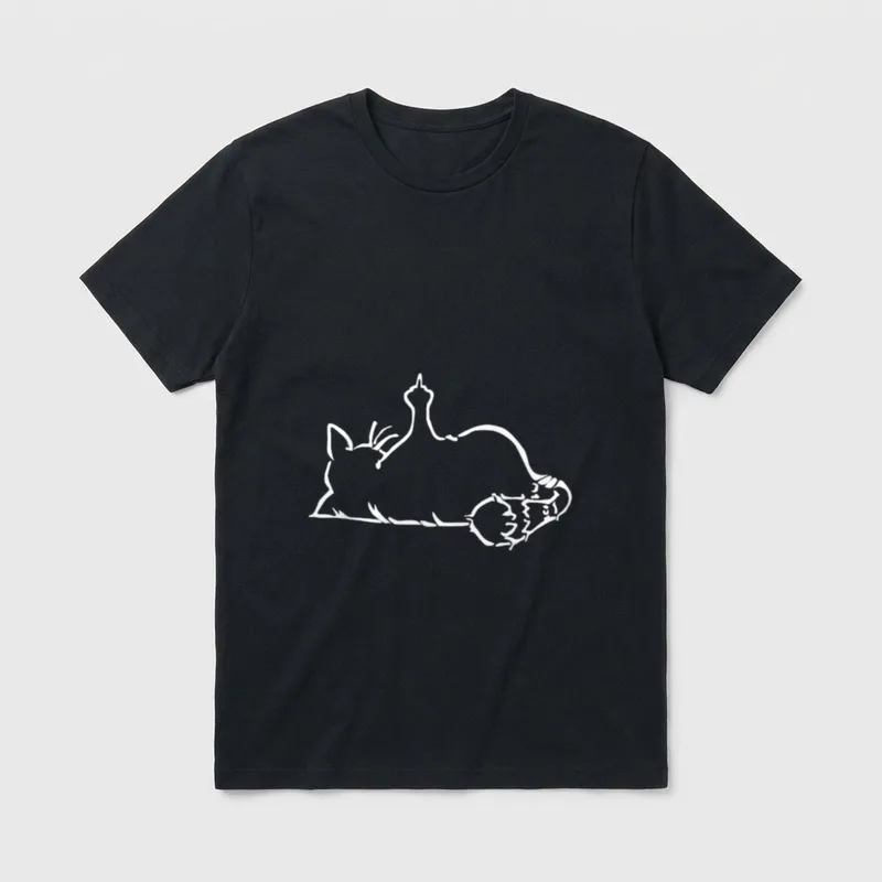 faule lustige Katze zeigt T-Shirt 0042 – Klassisches T-Shirt in Schwarz