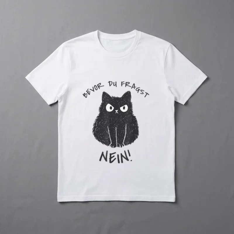 Katzenbesitzer Spruch T-Shirt – Schwarze Karikaturkatze mit Text Bevor Du Fragst Nein – Klassisches T-Shirt in Schwarz