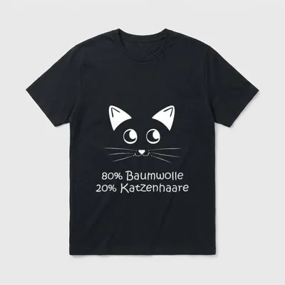 80 % Baumwolle 20 T-Shirt – Weißes Katzen Gesicht mit dem Text 80% Baumwolle 20% Katzenhaare – Klassisches T-Shirt in Schwarz