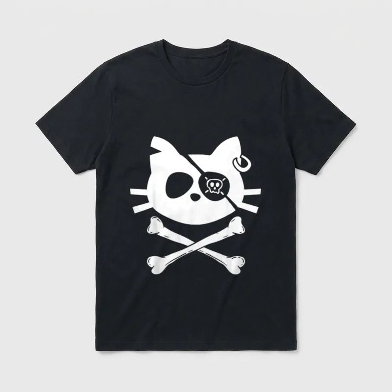 Lustiges Piraten-Katzen niedliche Totenkopf T-Shirt – Klassisches T-Shirt in Schwarz