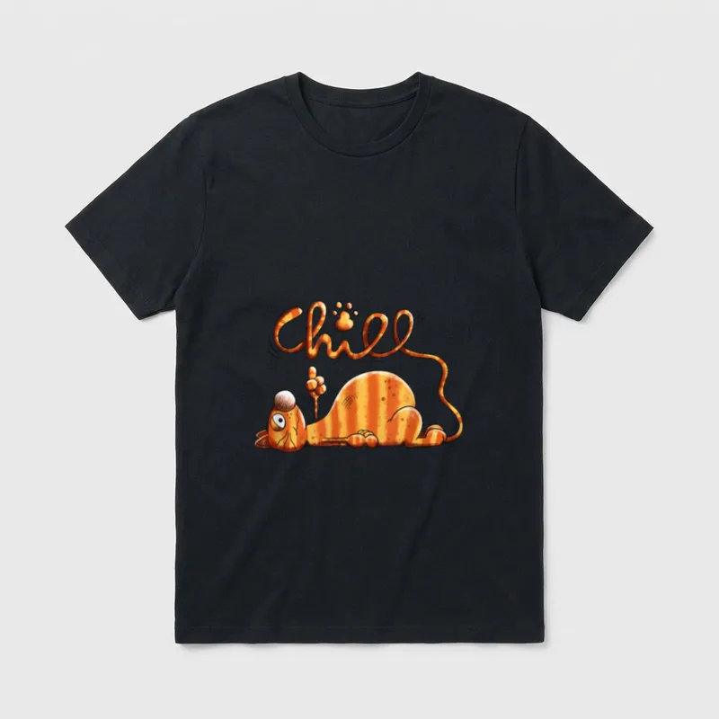 Chill Katze Cartoon Tiermotiv T-Shirt – Klassisches T-Shirt in Schwarz