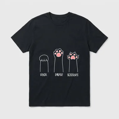 Introvert Cat Animal Rescue T-Shirt – Drei Katzenpfoten als Rock Paper Scissors – Klassisches T-Shirt in Schwarz