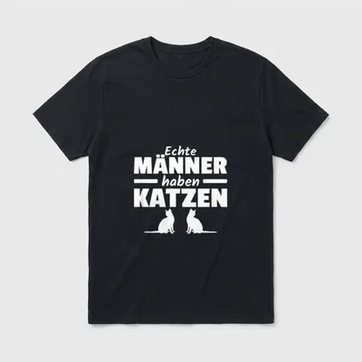 Echte Männer Haben Katzen T-Shirt – Schriftzug „Echte Männer haben Katzen“ mit zwei Katzen – Klassisches T-Shirt in Schwarz