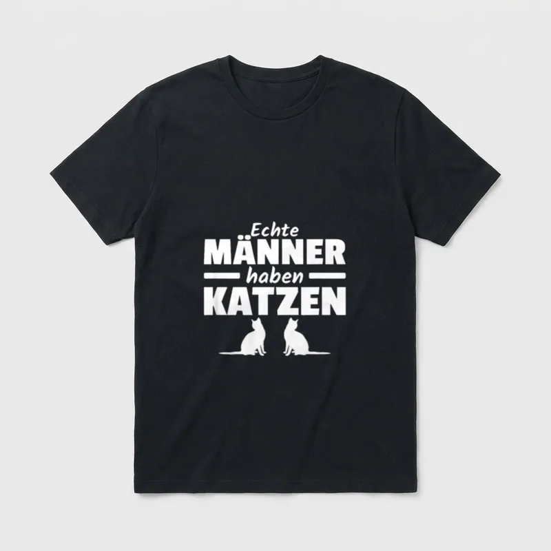Echte Männer Haben Katzen T-Shirt – Schriftzug „Echte Männer haben Katzen“ mit zwei Katzen – Klassisches T-Shirt in Schwarz