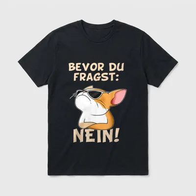 Nein Katze Humor T-Shirt – Katze mit Sonnenbrille und Text Bevor du fragst: Nein! – Klassisches T-Shirt in Schwarz