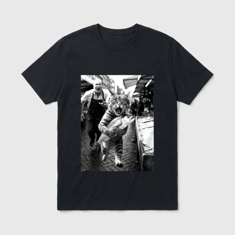 Katze Kater Fisch Lustig T-Shirt – Klassisches T-Shirt in Schwarz