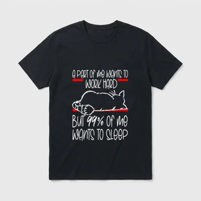 faule Katze Spruch work T-Shirt – Liegende Katze mit Spruch über Arbeiten und Schlafen – Klassisches T-Shirt in Schwarz