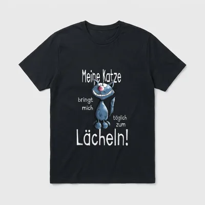 Lachende Katze I Katzenmotiv T-Shirt – Klassisches T-Shirt in Schwarz