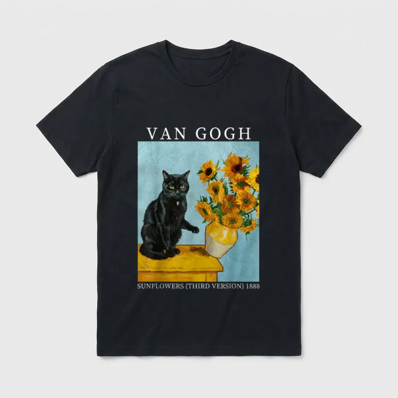 Van Gogh Schwarze Katze T-Shirt – Klassisches T-Shirt in Schwarz