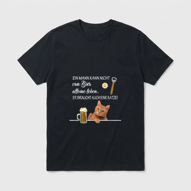 Lustiger Katzen und Bier T-Shirt – Klassisches T-Shirt in Schwarz