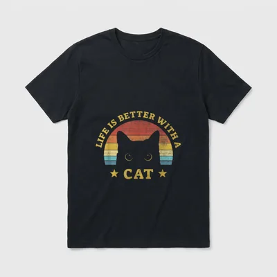 Lustiges Katzen Retro Vintage T-Shirt – Klassisches T-Shirt in Schwarz