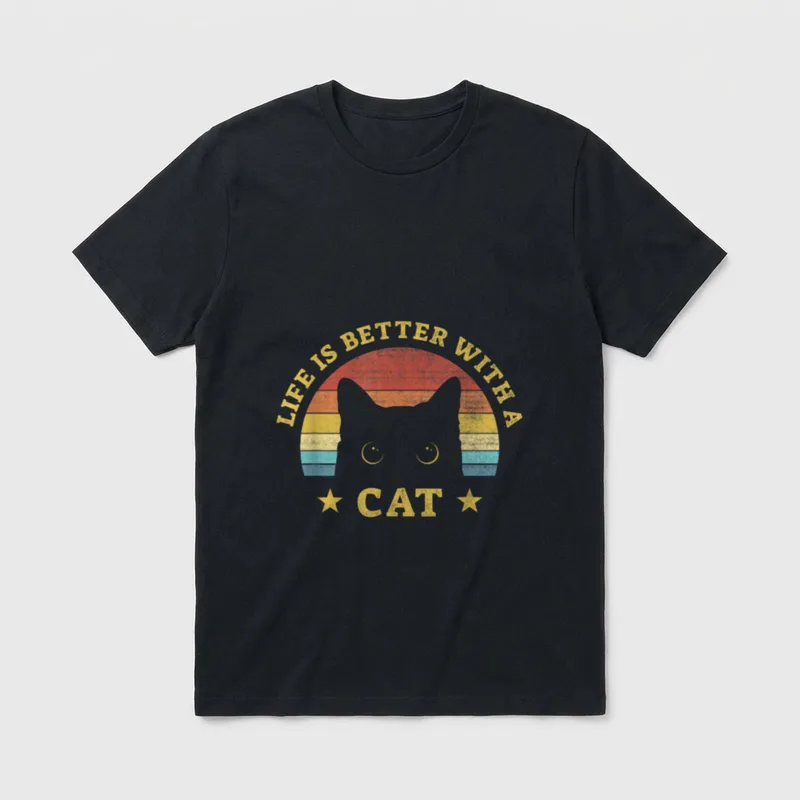 Lustiges Katzen Retro Vintage T-Shirt – Klassisches T-Shirt in Schwarz
