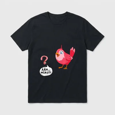 ÄÄH Miau?! Vogel T-Shirt – Vogel blickt auf Wurm mit Sprechblase „ÄÄH... MIAU?!“ – Klassisches T-Shirt in Schwarz