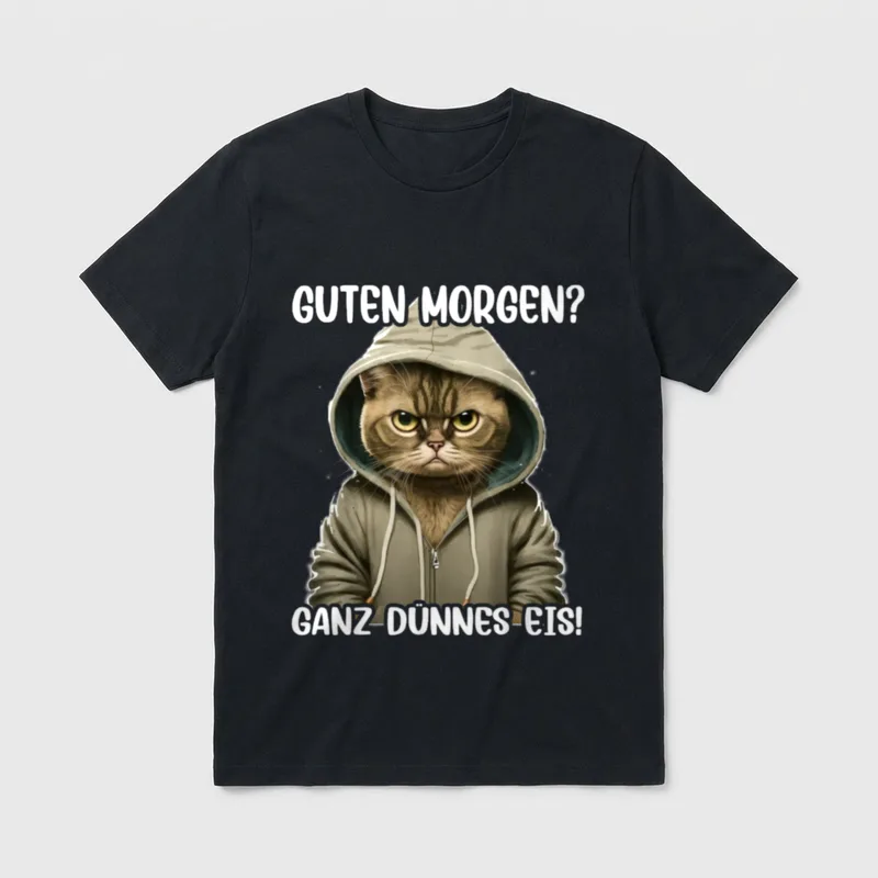 Guten Morgen Ganz Dünnes Eis Lustige Katze T-Shirt – Klassisches T-Shirt in Schwarz