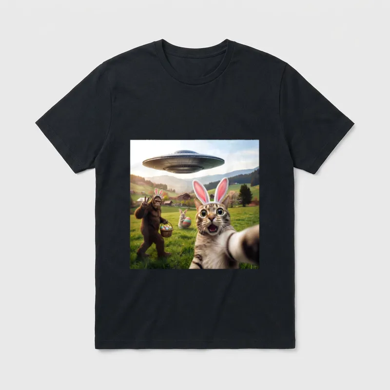 Lustiges Katzen-Selfie mit Osterhase T-Shirt – Klassisches T-Shirt in Schwarz