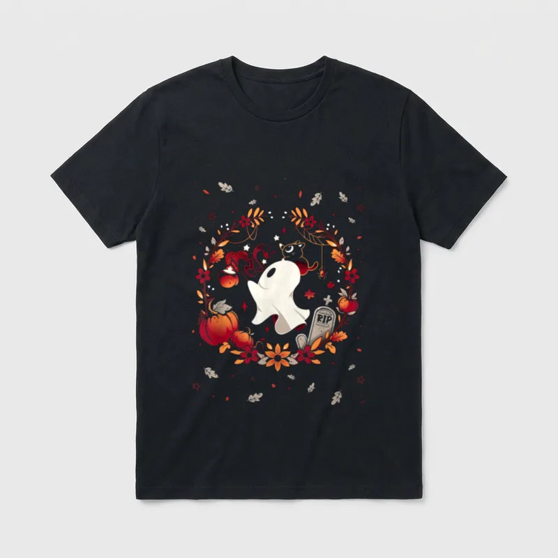 Maple Cat and Ghost T-Shirt – Klassisches T-Shirt in Schwarz