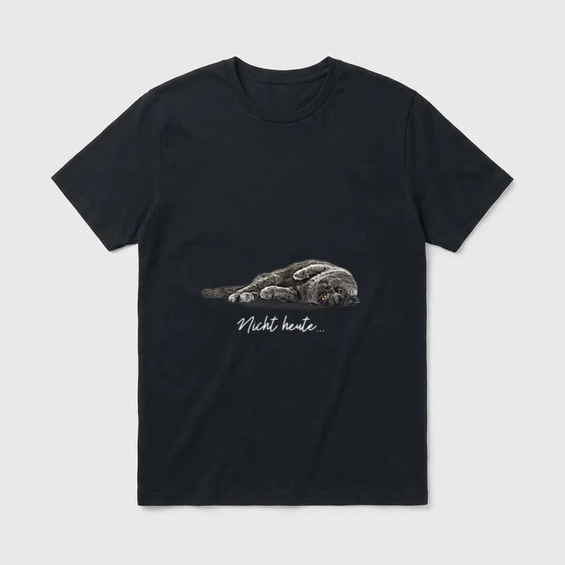mit Katze und Spruch T-Shirt – Liegende Katze mit Schriftzug „Nicht heute...“ – Klassisches T-Shirt in Schwarz