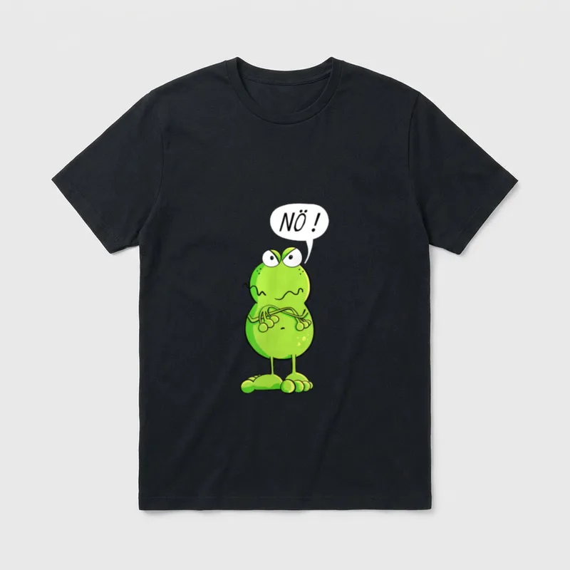 Statement Nö Frosch I T-Shirt – Grüner Comic-Frosch mit Sprechblase „NÖ!“ – Klassisches T-Shirt in Schwarz