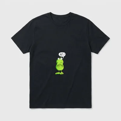 Statement Frosch I Nö Fun T-Shirt – Grüner Comic-Frosch mit Kopfhörern sagt „Nö!“ – Klassisches T-Shirt in Schwarz