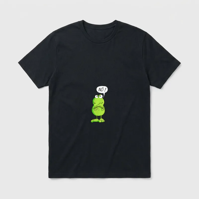 Statement Frosch I Nö Fun T-Shirt – Grüner Comic-Frosch mit Kopfhörern sagt „Nö!“ – Klassisches T-Shirt in Schwarz