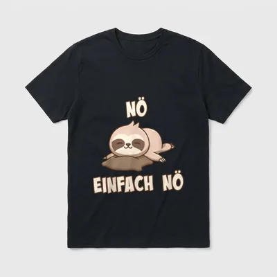 Süßes NÖ Faultier Spruch T-Shirt – Faultier auf Kissen, Schriftzug „Nö, einfach nö“ – Klassisches T-Shirt in Schwarz