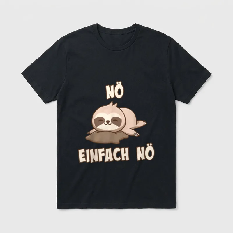 Süßes NÖ Faultier Spruch T-Shirt – Faultier auf Kissen, Schriftzug „Nö, einfach nö“ – Klassisches T-Shirt in Schwarz