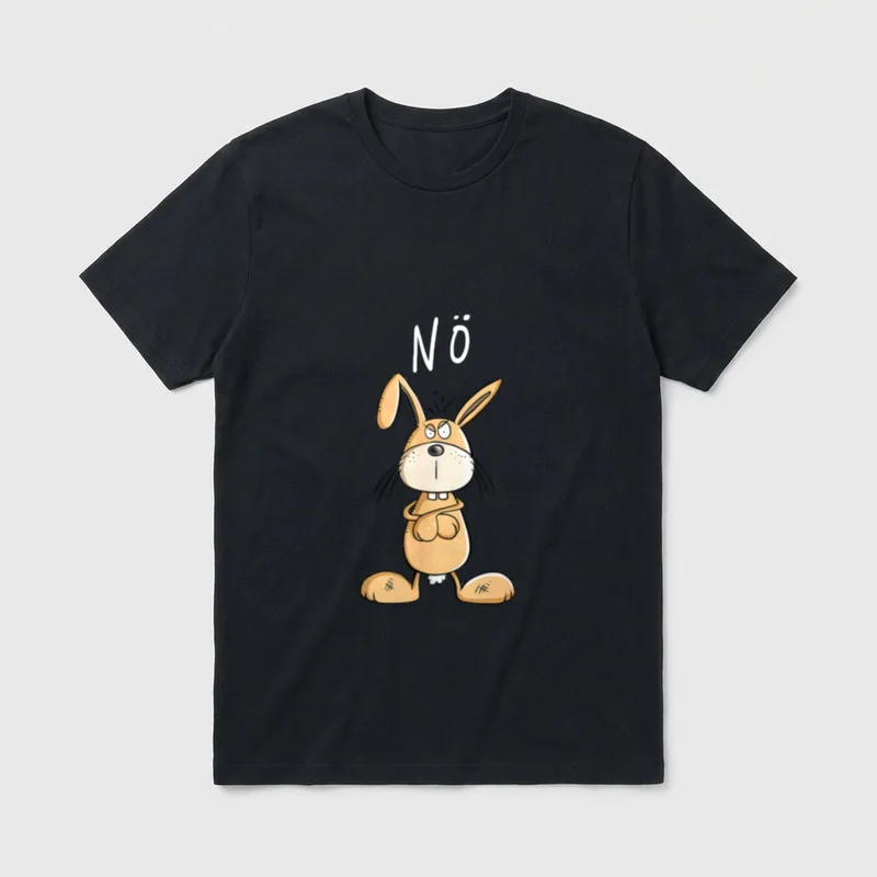 Nö Statement Kaninchen I T-Shirt – Mürrischer Hase mit verschränkten Pfoten, Schriftzug „Nö“ – Klassisches T-Shirt in Schwarz