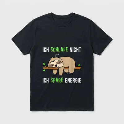 Ich Schlafe nicht Ich T-Shirt – Faultier schläft auf Ast, Spruch über Energiesparen – Klassisches T-Shirt in Schwarz