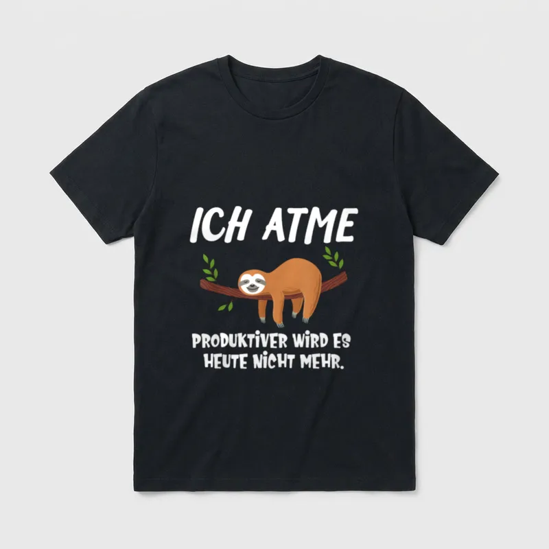 Lustiges Faultier Ich atme produktiv T-Shirt – Klassisches T-Shirt in Schwarz