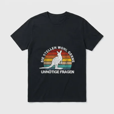 Sie Stellen wohl gerne T-Shirt – Känguru Silhouette vor buntem Retro-Hintergrund mit Text – Klassisches T-Shirt in Schwarz