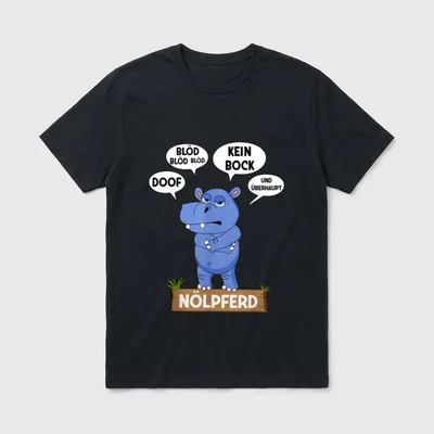 Nölpferd Comic Style Statement T-Shirt – Nilpferd nölt: Blöd, doof, kein Bock, überhaupt – Klassisches T-Shirt in Schwarz
