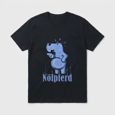 Ähm Nö Nein Spruch T-Shirt – Genervtes Nilpferd mit Zeigefinger, Schriftzug „Nölpferd“ – Klassisches T-Shirt in Schwarz