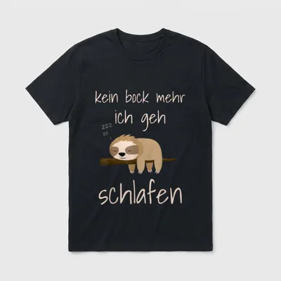 Kein Bock mehr Ich T-Shirt – Faultier auf Ast, Spruch „kein bock mehr ich geh schlafen“ – Klassisches T-Shirt in Schwarz