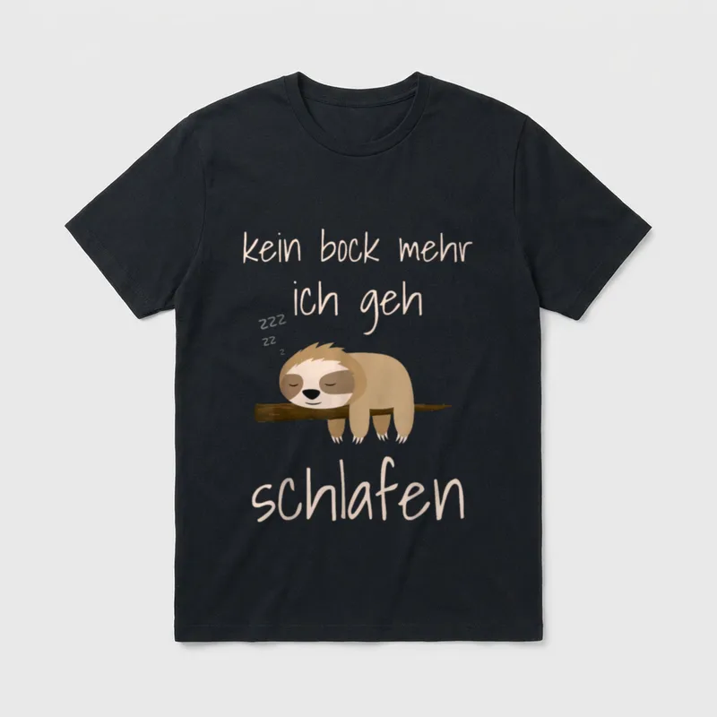 Kein Bock mehr Ich T-Shirt – Faultier auf Ast, Spruch „kein bock mehr ich geh schlafen“ – Klassisches T-Shirt in Schwarz