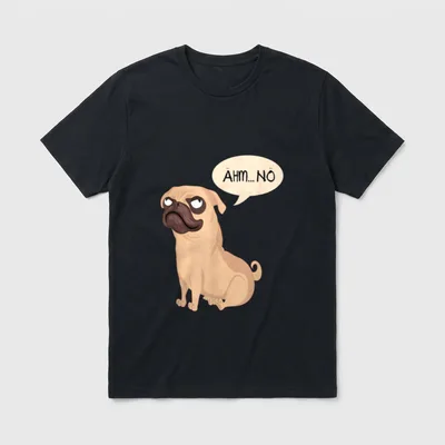 Lustig Büro Humor Sarkasmus T-Shirt – Mops mit Sprechblase „Ähm...nö“ vor grauem Hintergrund – Klassisches T-Shirt in Schwarz