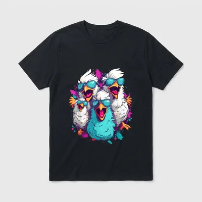 Hühner Huhn Landwirt Lustig T-Shirt – Vier Comic-Hühner mit Sonnenbrillen vor Farbspritzern – Klassisches T-Shirt in Schwarz