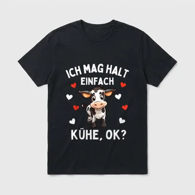 ICH MAG Halt EINFACH T-Shirt – Kälbchen mit Herzen, Spruch „Ich mag halt einfach Kühe, ok?“ – Klassisches T-Shirt in Schwarz
