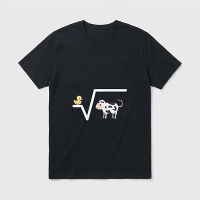 N-te Wurzel Aus Q Ente T-Shirt – Wurzelzeichen mit gelber Ente und gefleckter Kuh – Klassisches T-Shirt in Schwarz