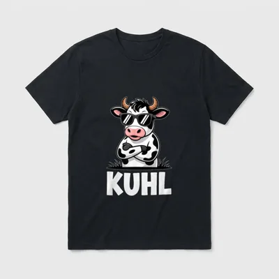 Kuhl Coole Kuh Bauer T-Shirt – Kuh mit Sonnenbrille und Schriftzug KUHL – Klassisches T-Shirt in Schwarz